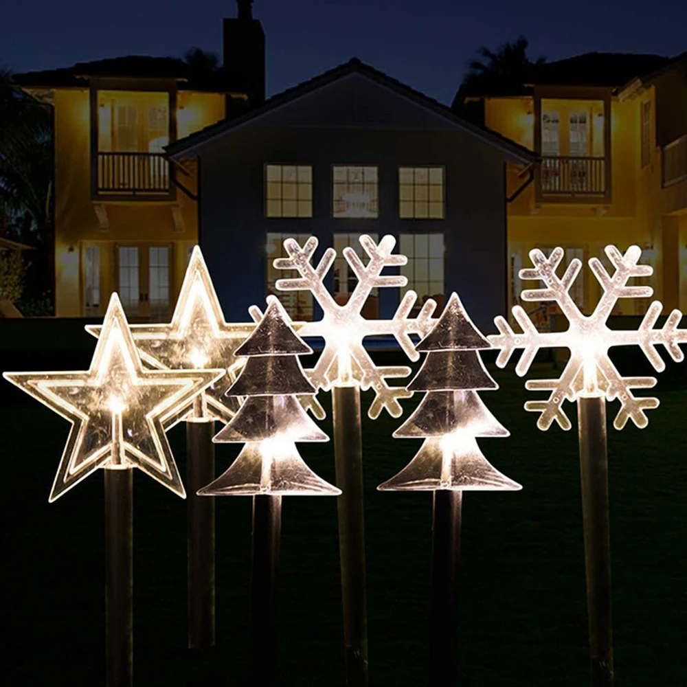 

New year Solar energy Outdoor Lights Christmas Tree Pentagram Snowflake Street Path lights Decor Garden Courtyard Lawn lamp