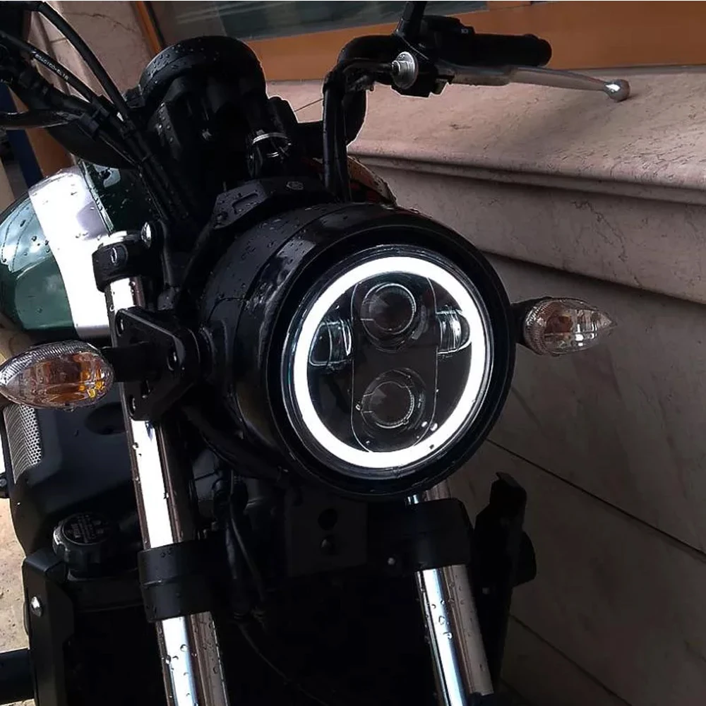 

5.75INCH LED DRL Headlight Replacement 5-3/4" For '15-'17 Indian Scout Motorcycle Head Light White Halo Ring Angle Eye Headlamp