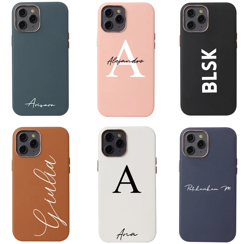 Роскошный Жесткий чехол из искусственной кожи с именем на заказ для iphone 12 Pro Max SE