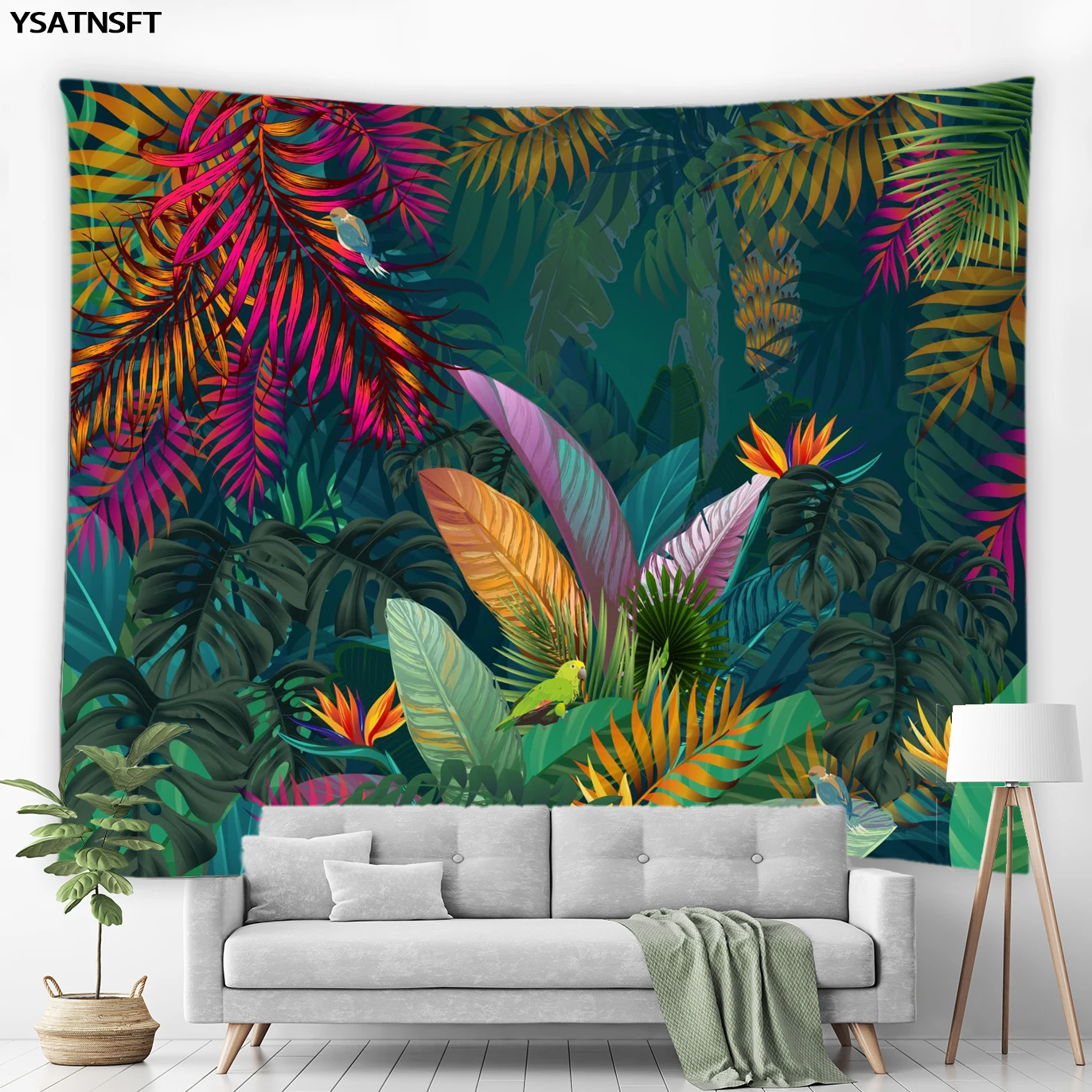 Креативное зеленое искусственное одеяло в тропическом джунглях с пальмовыми