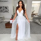 Пикантные белые вечерние платья с Боковым Разрезом 2021 шифоновые женские вечерние платья на бретелях-спагетти с V-образным вырезом Вечерние платья