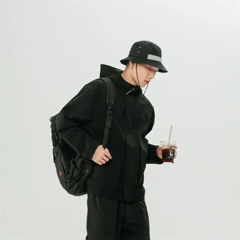 

Solid casual hip hop hooded windbreaker men's loose jacket
