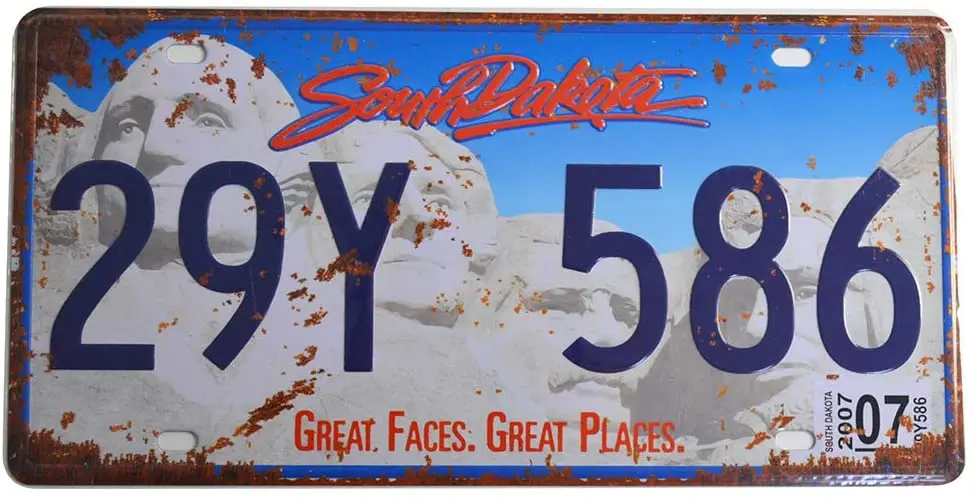 

Retro Vintage License Plate, US States Historical Tin Sign, Auto Number Tags, South Dakota, 6" X 12"