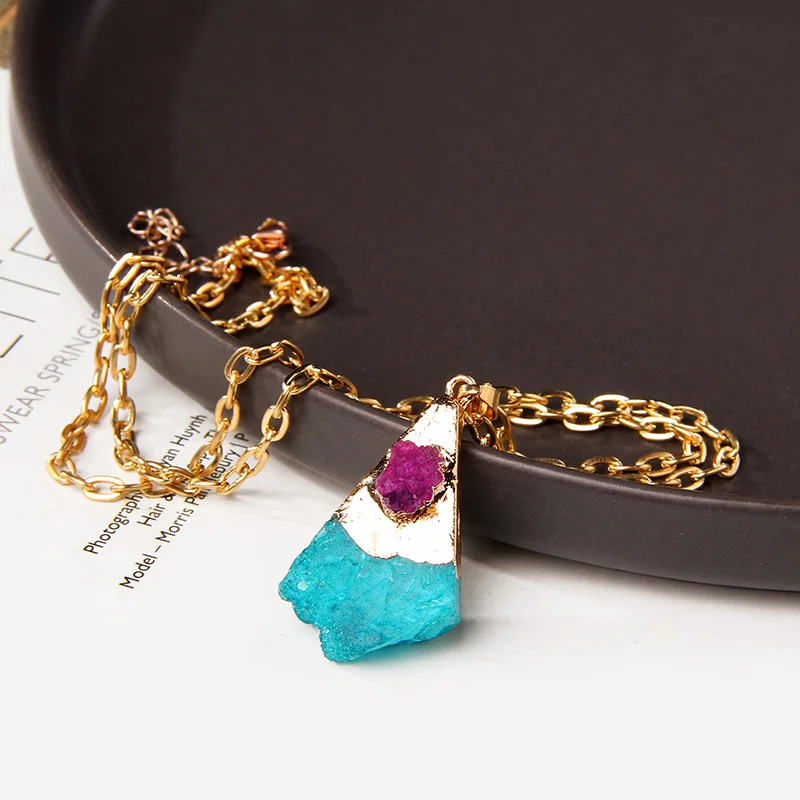 

BOHO Necklace Summer Holiday Beach Jewelry Natural Druzy Agat Pendants Necklace Black Quartz Geode Choker Women Vintage Collier