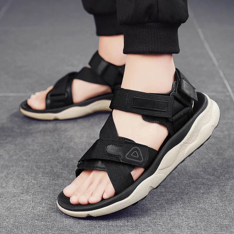 

Misalwa Canvas Genuine Leather Men Sandals Fashion Trendy Webbing Men Summer Footwear Platform Outdoor Anti-skid Men Shoes