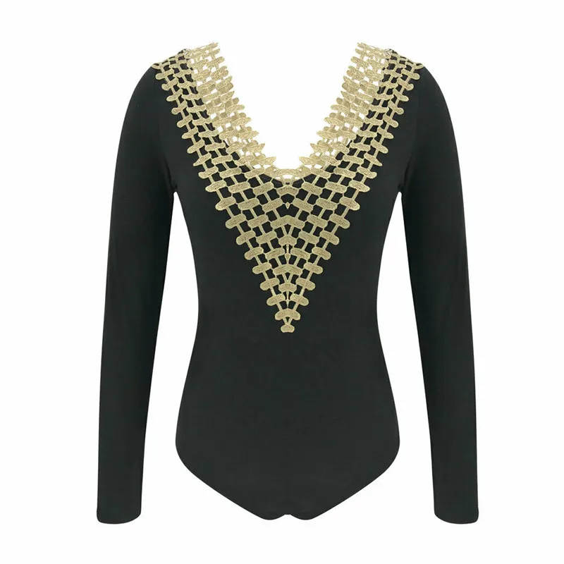 Мода 2019 длинный рукав женский полый комбинезон Клубная одежда v-образный вырез