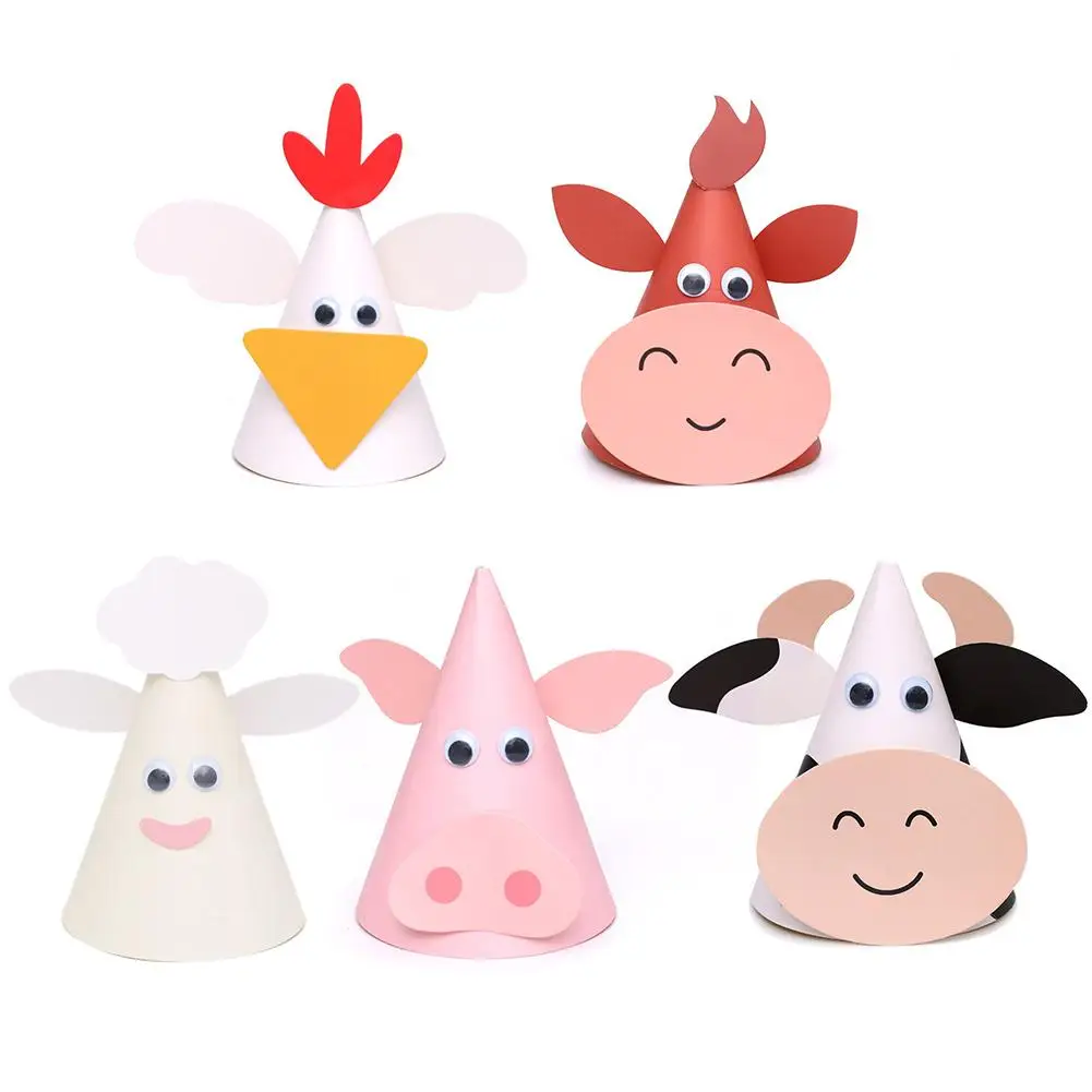 

Diy Animal Theme Hat Set Cow Chick Children's Holiday Party Paper Card Cap Boy Girl Birthday Gift Baby Shower Decor Supplies