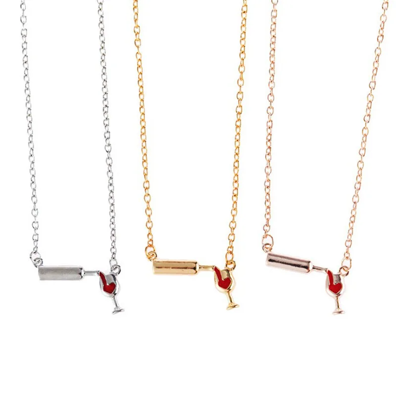Модное ожерелье из розового золота в 3 цветах с бутылкой вина шикарное цепочкой