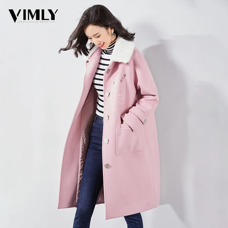 Vimly Женское зимнее однотонное длинное шерстяное пальто офисное Дамское
