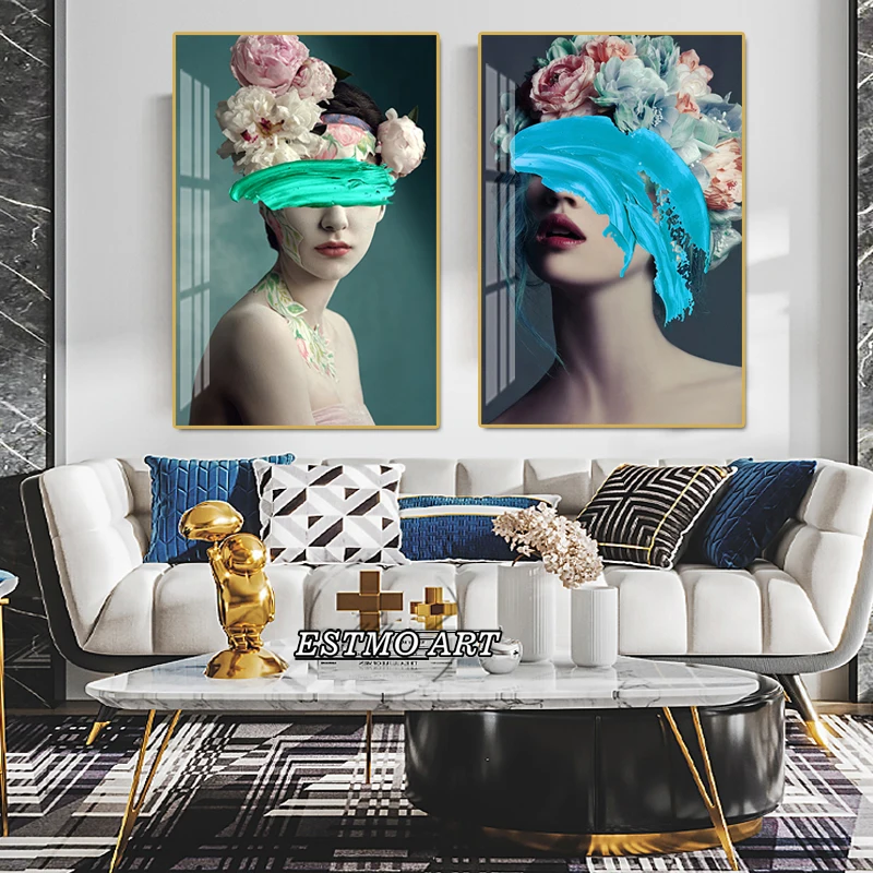 Холст Decorativas Абстрактная живопись для дома Nordic голубыми масляными красками