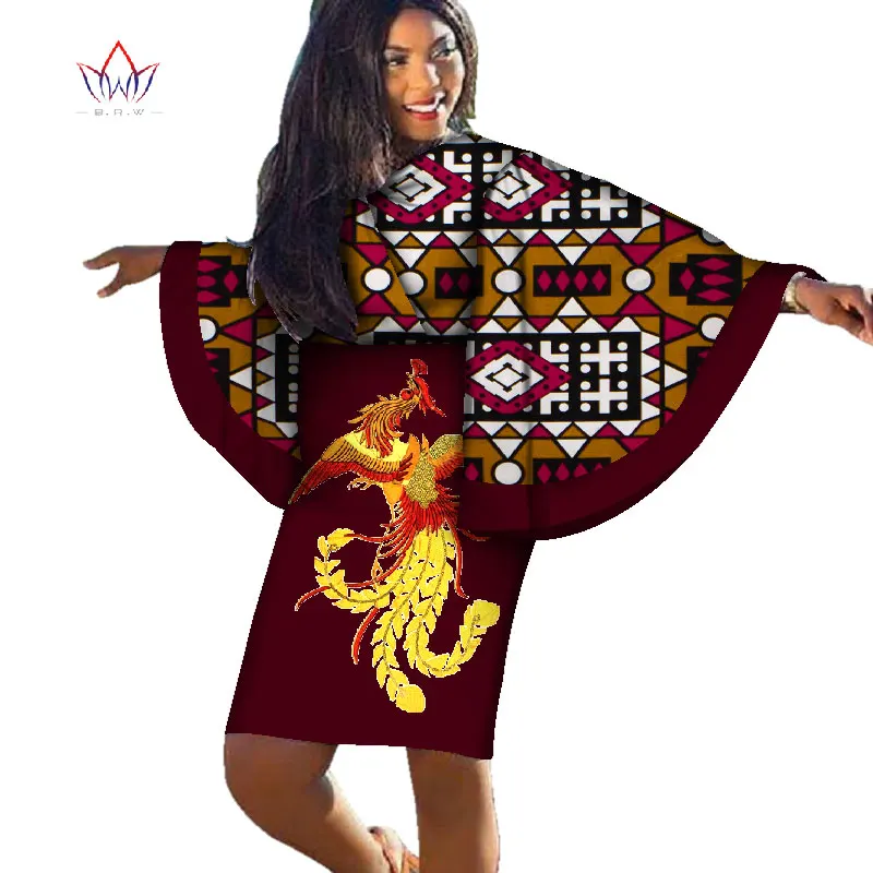 Летние африканские платья для женщин модный халат Платье До Колена с цветочным