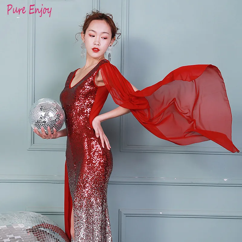 

Belly Dance Practice Clothes 2020 New dance Set Sequined Mermaid Skirt Sexy Costume bellydance dress red blue