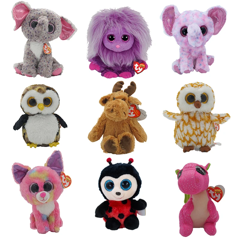 

Ty Beanie Boos Big Eyes Elephant Owl Ladybug Fawn Octopus Cat Soft Plush Toy Dolls Christmas Birthday Gift For Kids 15CM