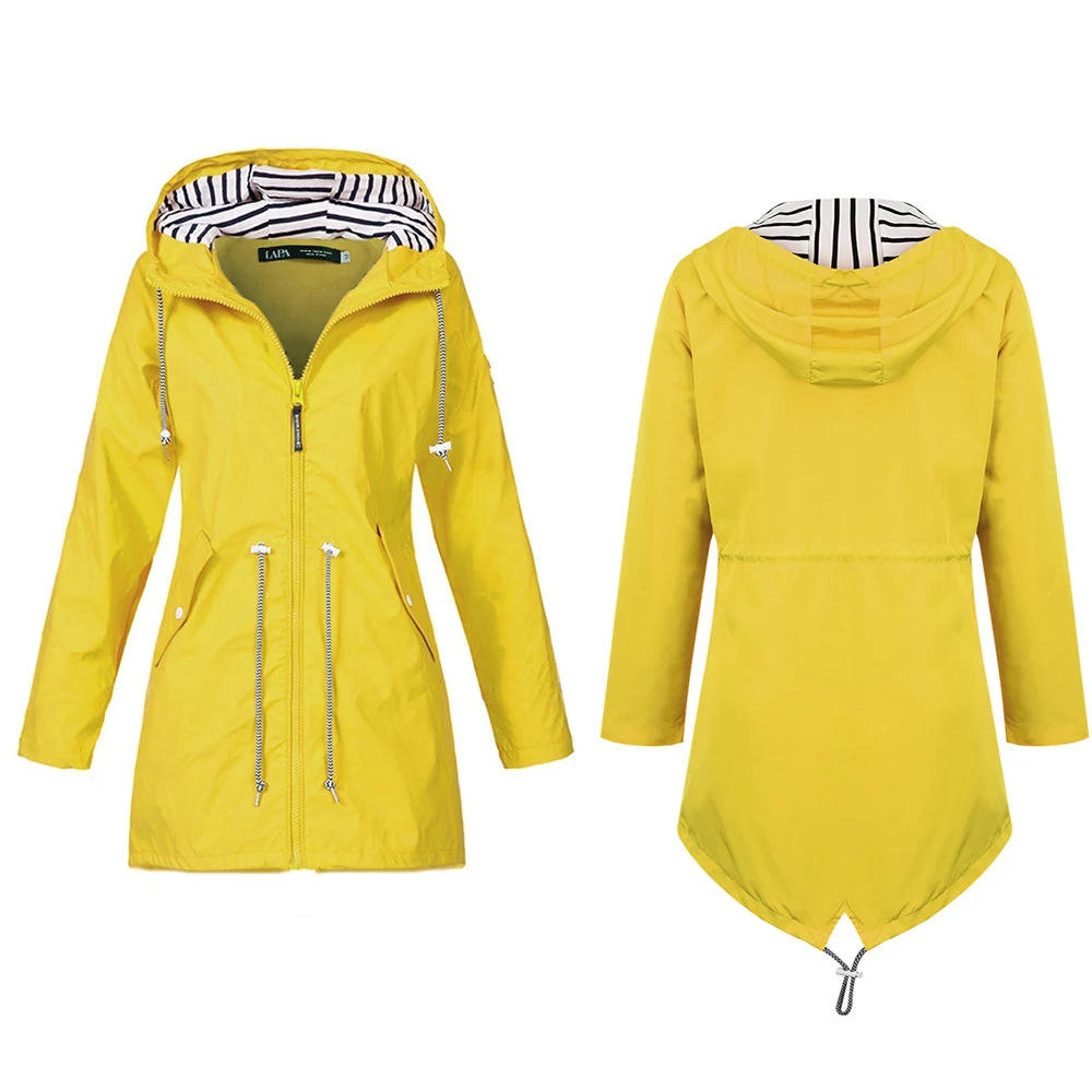 

Sale Women Jacket Coat Spring Outdoor Windproof Long Sleeve Hooded Jackets Zipper Up Slim Waist Long Windbreaker for Ladies D30