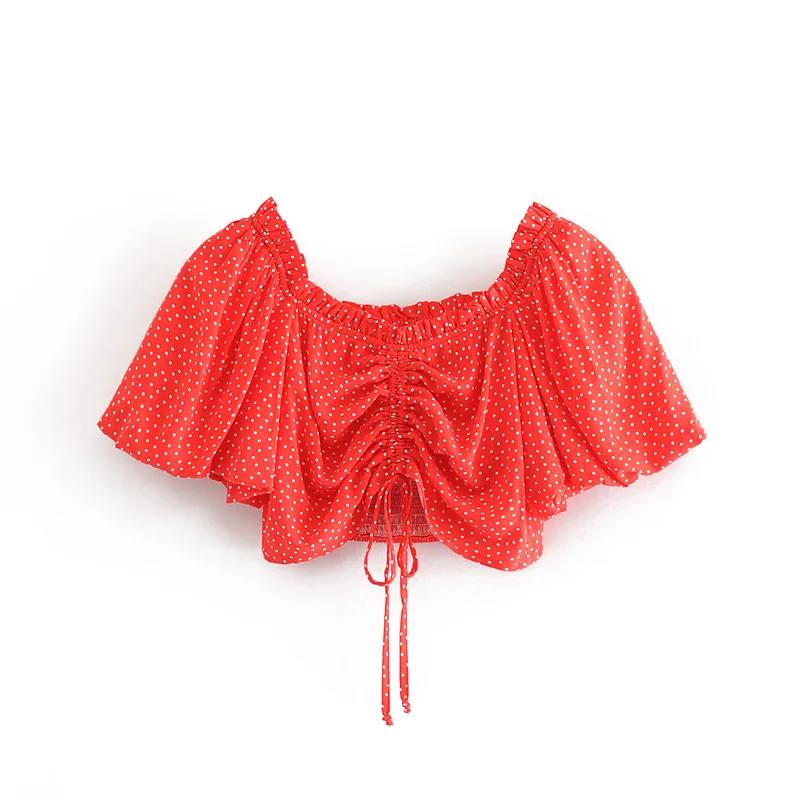 Кроп-топ alifm ZA женский с коротким рукавом-пузырьком тонкий Топ воротником-стойкой