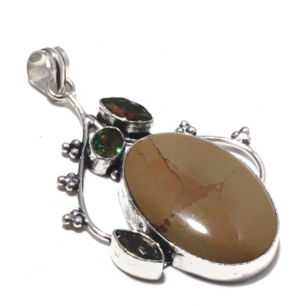 Подлинная подвеска Mookaite Jasper + Мистический топаз серебряное покрытие над медью