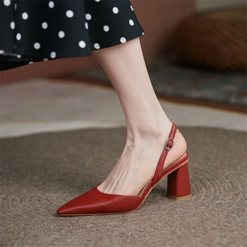 

Женские босоножки на пуговицах Fanyuan, элегантные туфли-лодочки из натуральной кожи на высоком каблуке в стиле ретро, повседневная Вечерние ч...