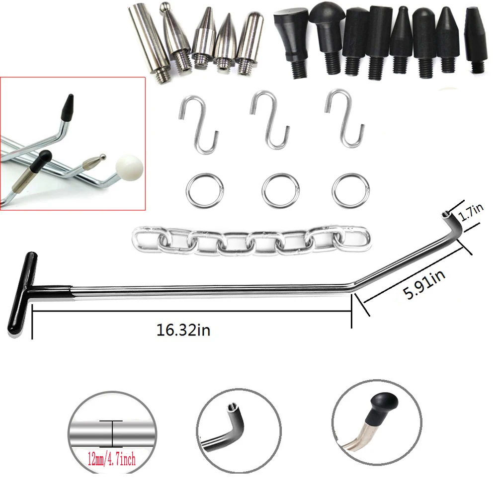 

Paintless Dent Removal Rods Tools Dent Repair Kit Rod Whale Tail with Air Wedge Alignment Tool for Car Dents Hail Damage Removal