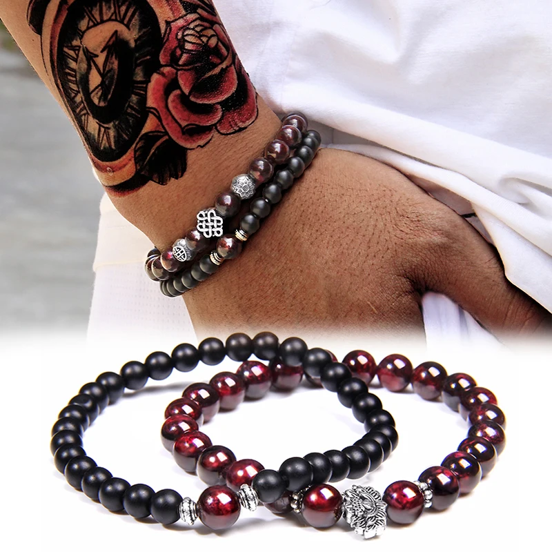 

Men Bracelets Natural Garnet Beads Bracelet For Women Red Stone Bracelet Silver-plated Yoga Balance Pulsera Couples Jewelry Gift