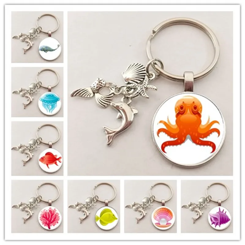 Новый очаровательный брелок-Дельфин с морскими животными моллюсков рыб выпуклое