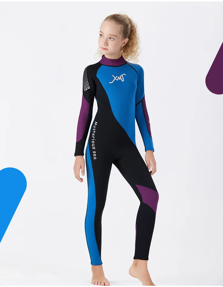DIVE&SAIL, 2,5 мм, неопреновый детский цельный гидрокостюм, костюм для серфинга, купальный костюм, защищающий от солнца, для девочек, с полным покрытием, толстый теплый купальник
