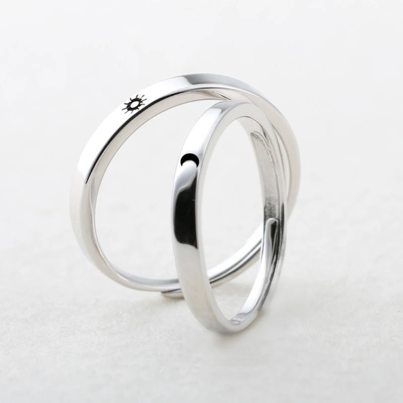 

2Pcs Sun and Moon Lover Couple Rings Set Promise Wedding Bands for Him and Her