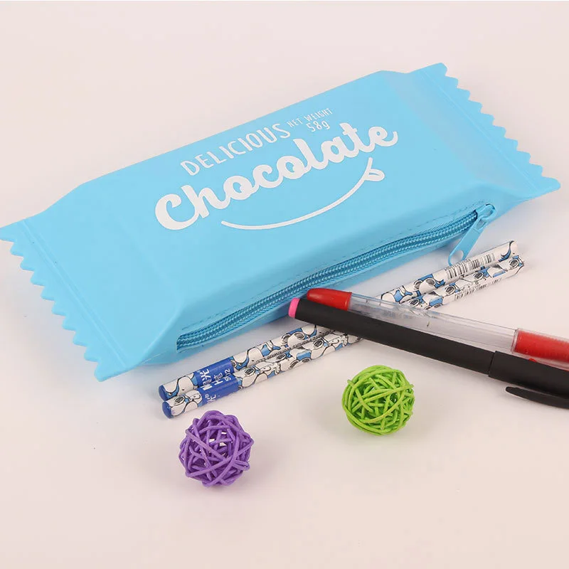 Кавайные пеналы силиконовые шоколадные конфеты милые для школы и офиса синий |