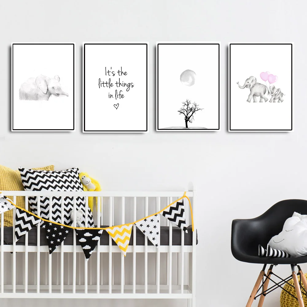 Nordic Минималистский дерево и плакат с дизайном слон живопись на холсте