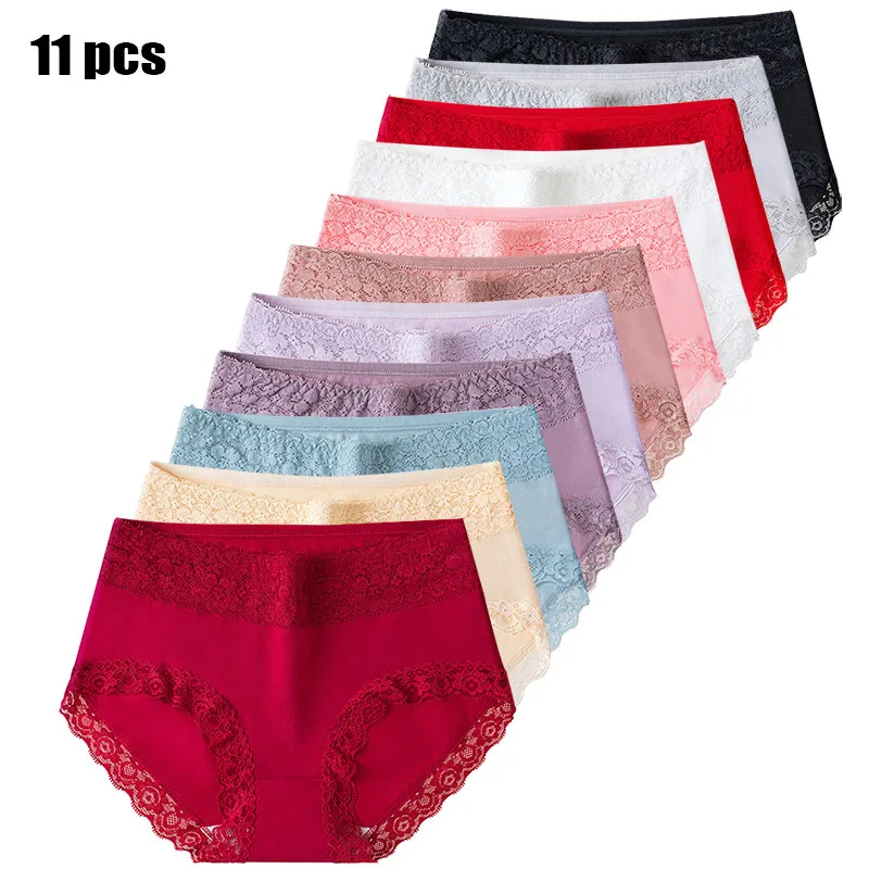 

11Pcs Cotton Women's underwear Lace student cute Comfortable Sexy Panties seamless plus size briefs Female Lingerie
