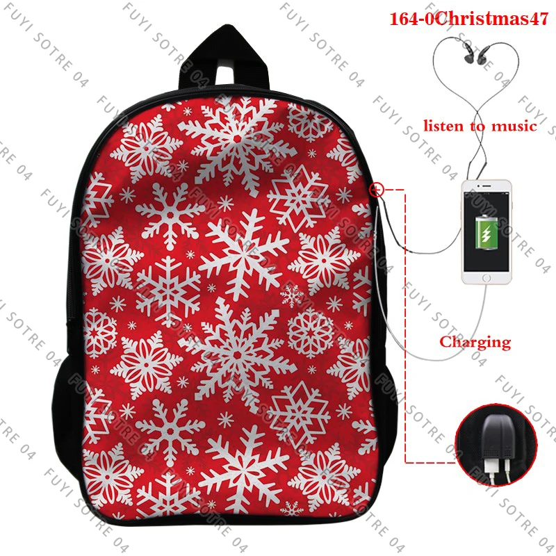 

Christmas Gift school bags for girls female Santa Claus laptop backpack usb charging backbag teen boys travle backpacks
