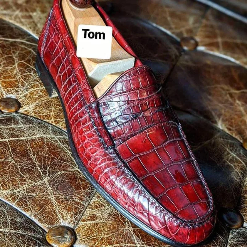 

Men's fashion crocodile pattern buckle trend all-match pu loafers business formal casual shoes HL045