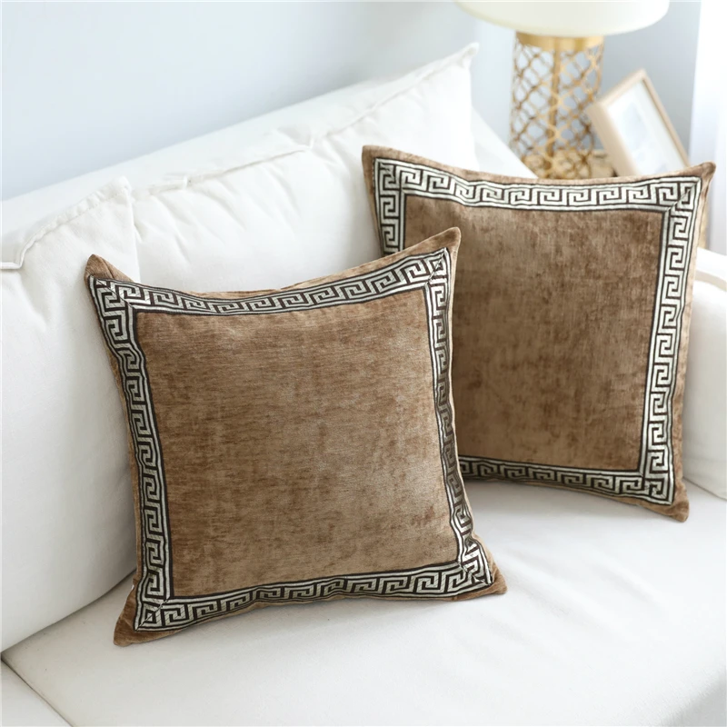 Brown Grey Velvet Cushion Cover Embroidered Pillow Case 45*45/60*60cm Home Decorative Cushions For Sofa Pillowcase Throw Pillows