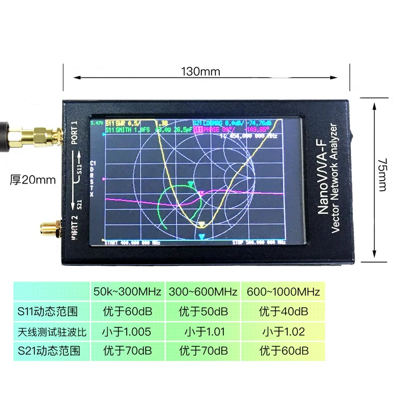 

NanoVNA -F VNA Nano Portable Vector Network Analyzer SWR Meter 50k-1.5GHz 4.3 Inch IPS TFT Digital Shortwave MF HF VHF