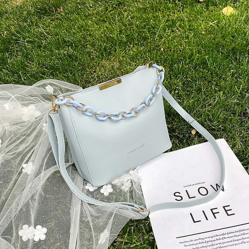 

Fashion Women Elegant Shoulder Bag PU Leather Wild Solid Color Bucket Crossbody Pack Strap Handbag Shopping Dating