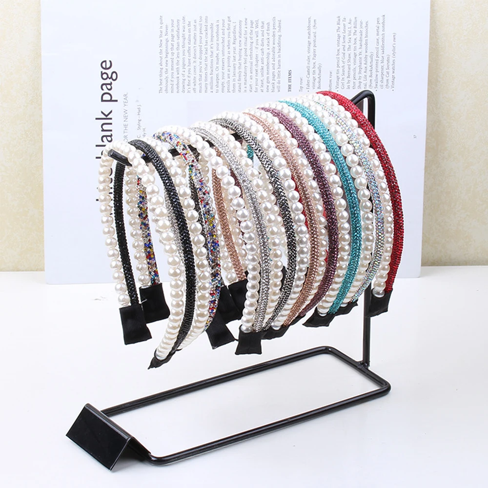 

Fashion Double Layer Pearl Hair Accessories Headband Women Full Wedding Tiara Rhinestone Hairband