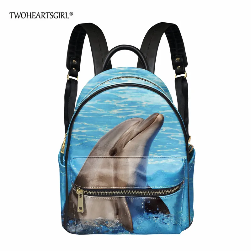 

Женский дорожный рюкзак из ПУ кожи, с принтом в виде голубого дельфина