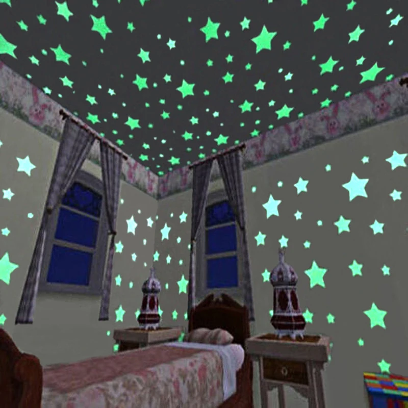 

zollor 3CM Luminous Star 3D Wall Stickers 100pcs Bedroom Living Room Creative Fluorescent Plastic Decorative Painting Stickers