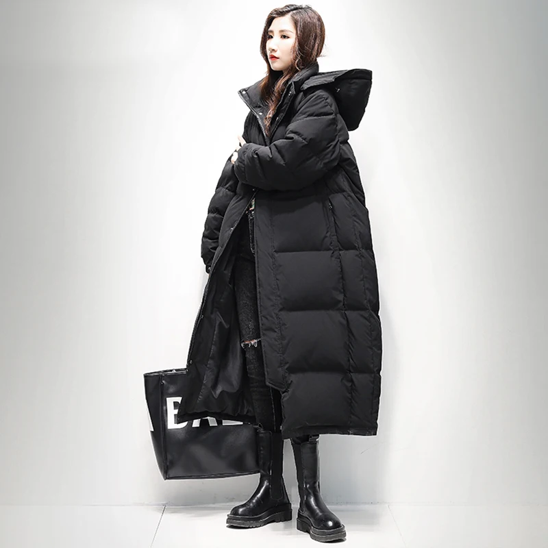 Fitaylor зимняя теплая Толстая удлиненная куртка с капюшоном перьями для женщин 3XL