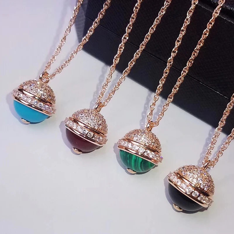 

Brand Pure 925 Sterling Silver Jewelry For Women Colorful Ball Rose Gold Color Necklace Jewelry Necklace Party Jewelry