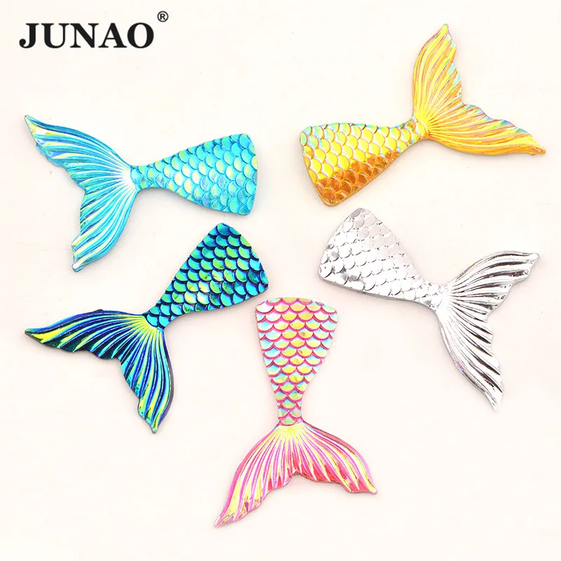 JUNAO 10 шт 29x39 мм Красочные Стразы для украшения хвоста русалки AB кристальная аппликация с плоской задней поверхностью из смолы для поделок своими руками
