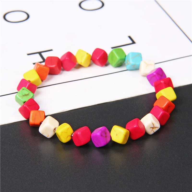 7 Чакр красочный зернистый квадратный браслет бирюзовые бусины модный