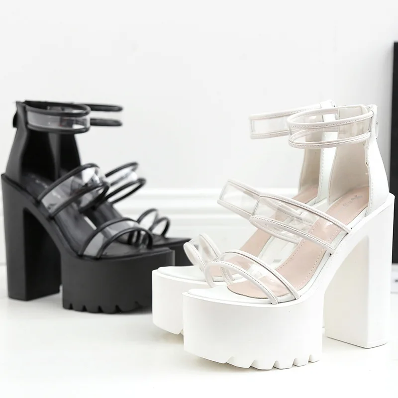 

Female Sandal Pvc Shoes Buckle Strap All-Match Block Heels 2021 Women's Espadrilles Platform Girls Plastic Fashion Chunky New Su