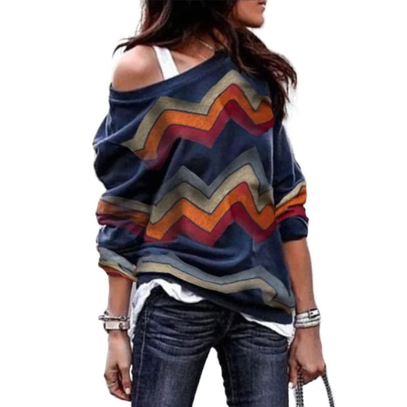 

Women's Fashion Loose Casual Long Sleeve Pullovers Sweatshirt Off Shoulder Printed Autumn Top