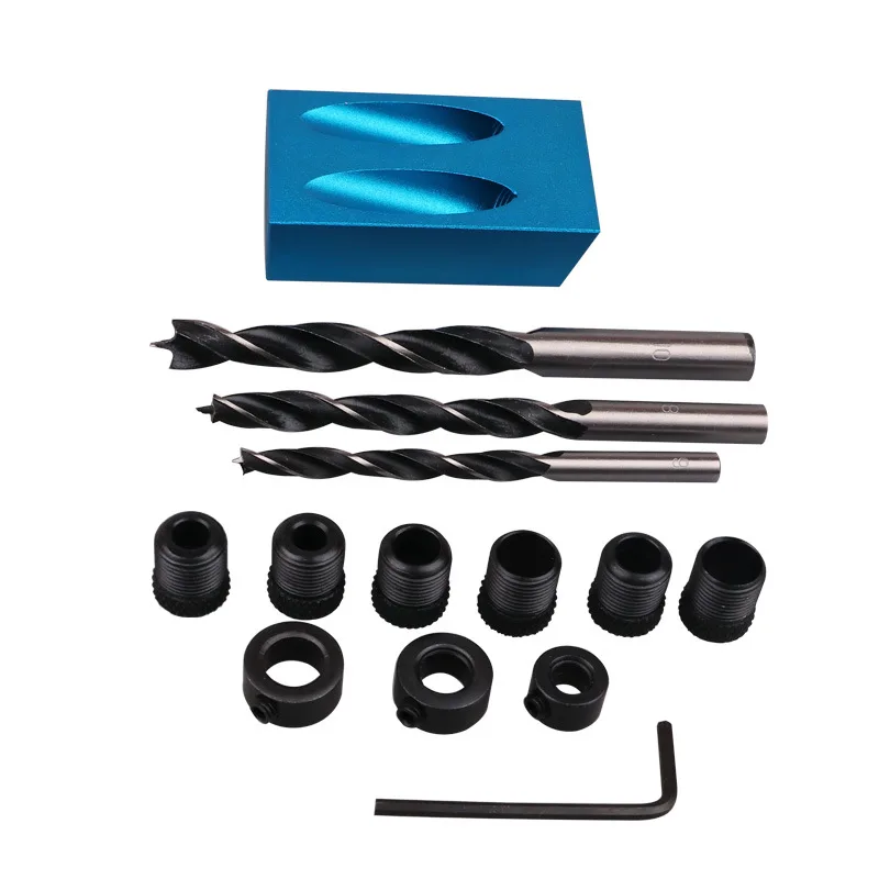

15 Angle Woodworking Guide Positioner Kit 6/8/10mm Oblique Hole Locator Positioner Drilling Bits Jig Clamp Wood