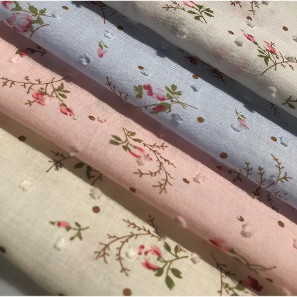 Soft Floral Cotton Fabric Jacquard Flower Printed White for Dress Pink Blue Apricot Yellow by the meter | Дом и сад