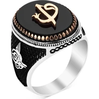 ring aleph the vavle black onyx stone engraved silver male ring ottoman tema gift fashionable design