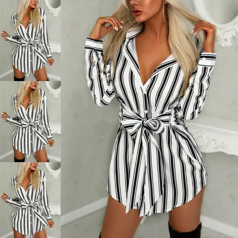 Женское платье-рубашка с длинным рукавом черно-белое V-образным вырезом и принтом