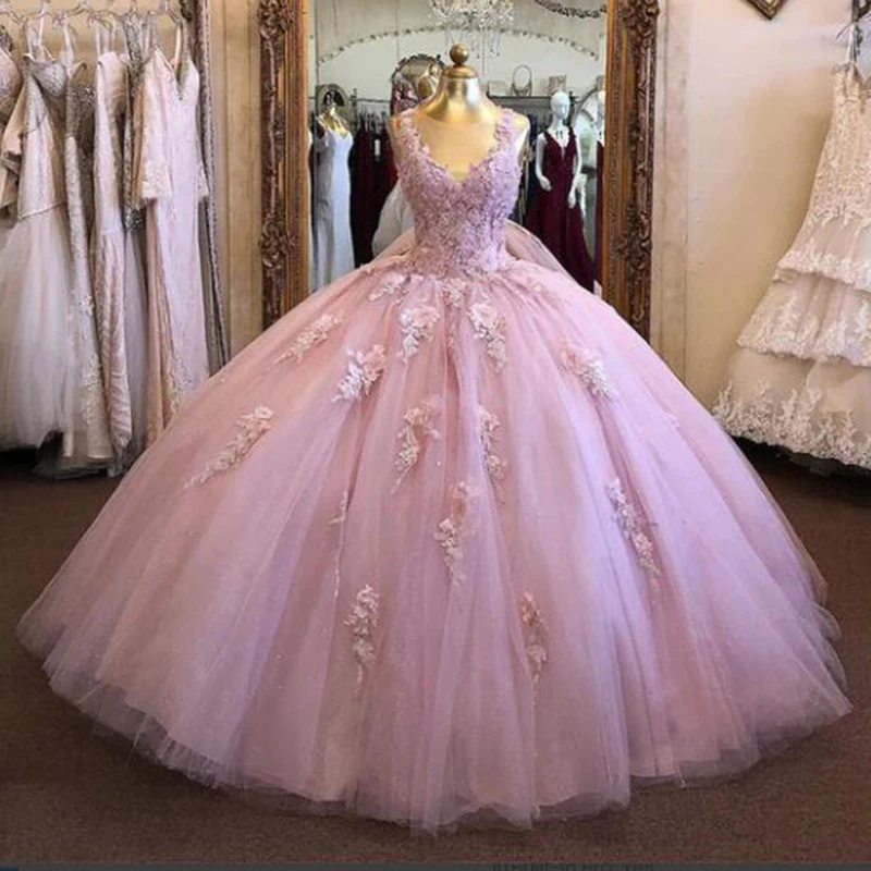 

Luxury Pink Prom Dress Ball Gown O-Neck Appliques Lace Custom Made Evening Gown Girl Party Dress for Graduation 2020