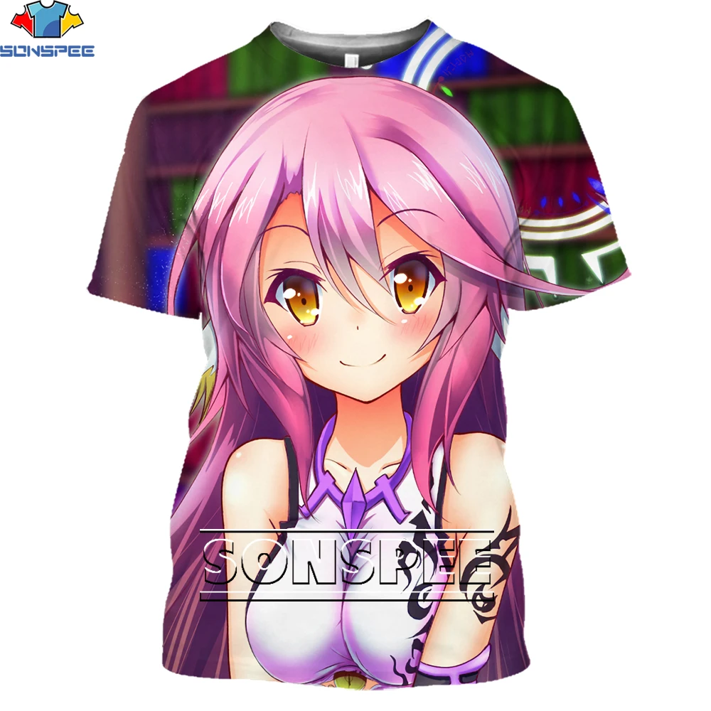 

SONSPEE Anime NO GAME NO LIFE Men's T-shirt Harajuku Casual Loose Top Purple Couple Wear Street Hip Hop Short Sleeve