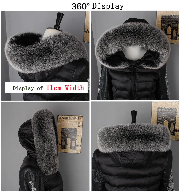 2021100% натуральный Лисий мех черный с белыми наконечниками меховой воротник для